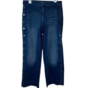 New York & Company Soho Jeans Side-snap Wide Leg Jeans In Blue Size 6